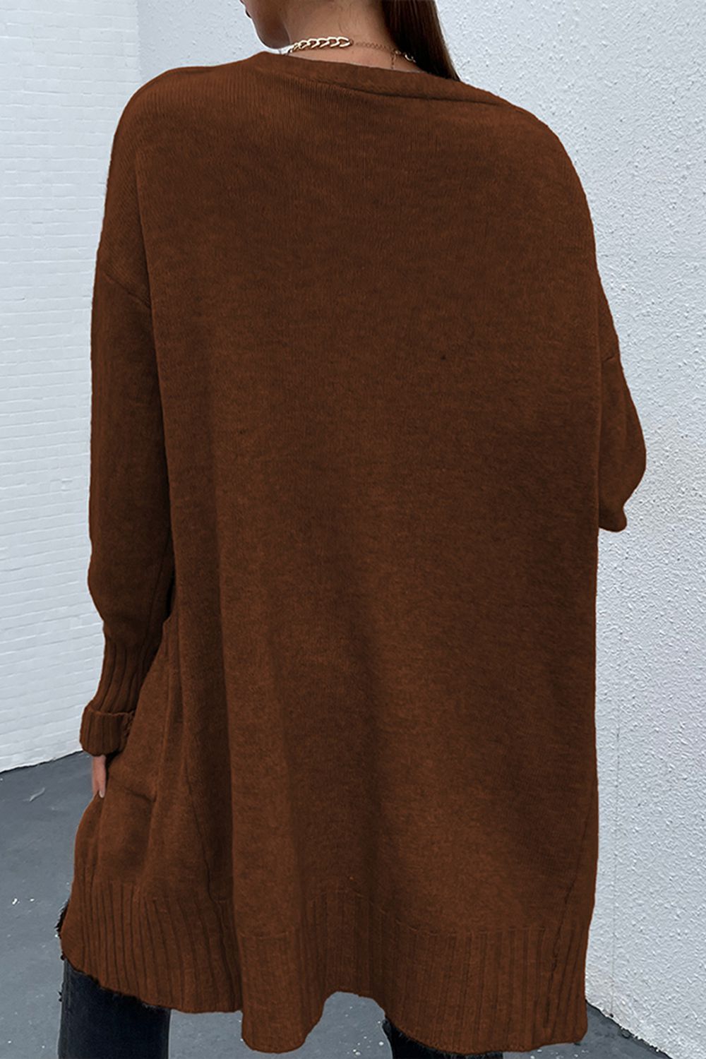 Open Front Dropped Shoulder Pocketed Cardigan - AllIn Computer