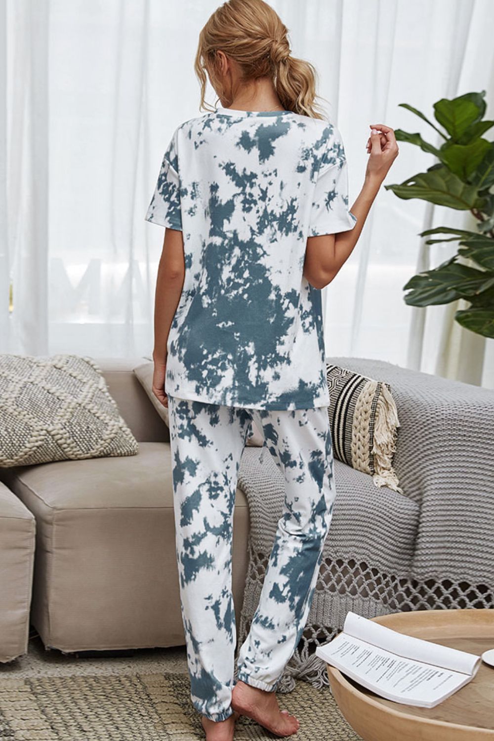 Tie-Dye Tee and Drawstring Waist Joggers Lounge Set - AllIn Computer