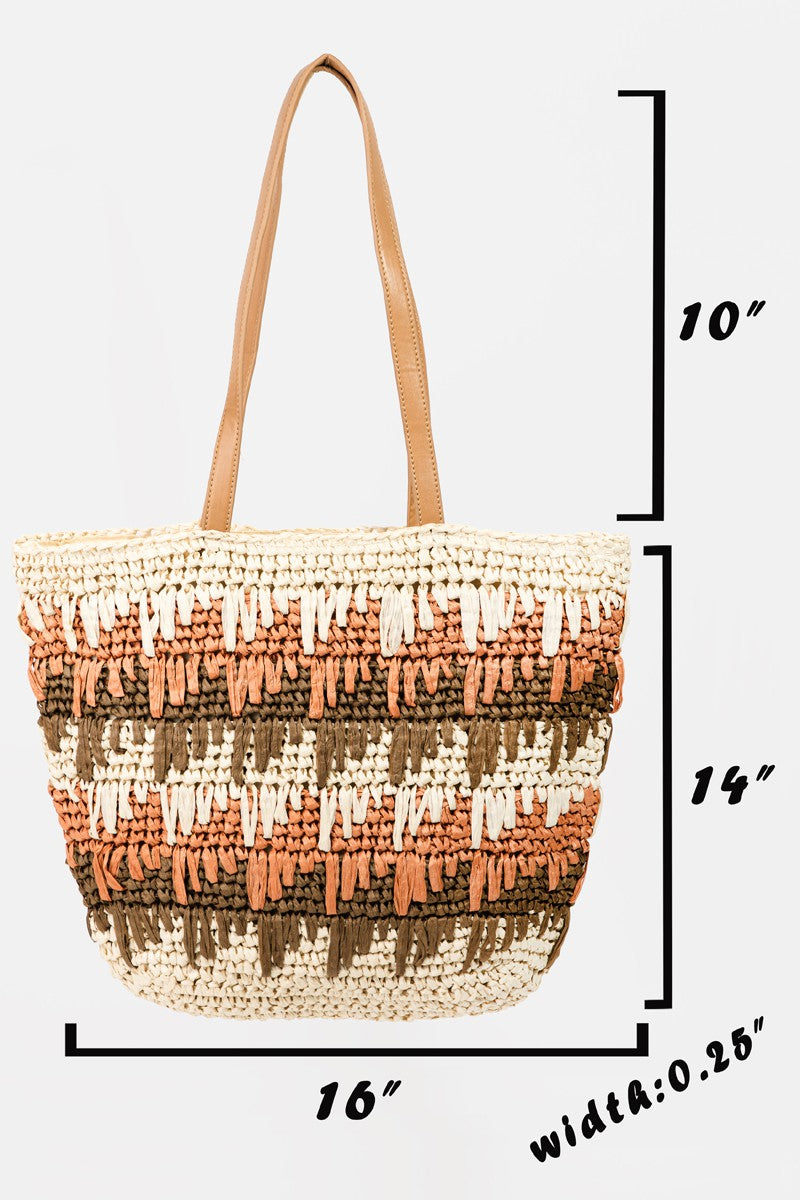 Fame Straw Braided Striped Tote Bag - AllIn Computer
