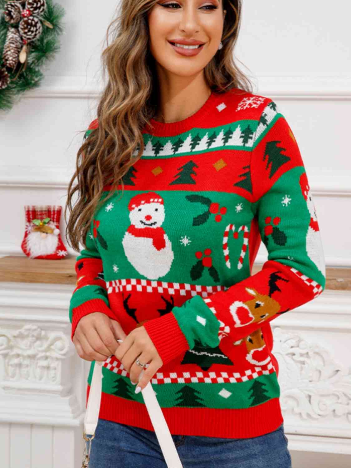 Christmas Theme Round Neck Sweater - AllIn Computer