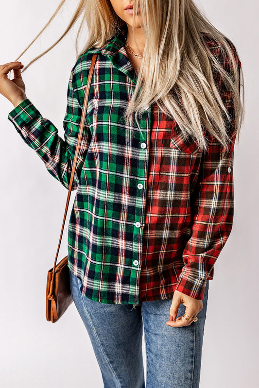 Plaid Collared Neck Long Sleeve Shirt - AllIn Computer