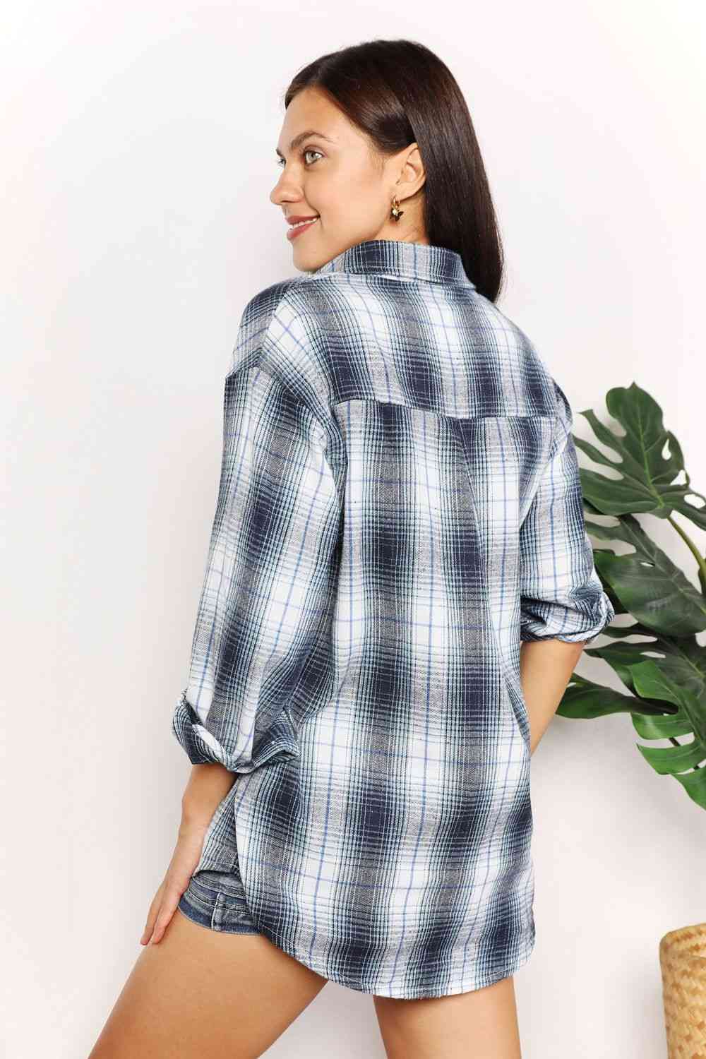 Double Take Plaid Dropped Shoulder Shirt - AllIn Computer