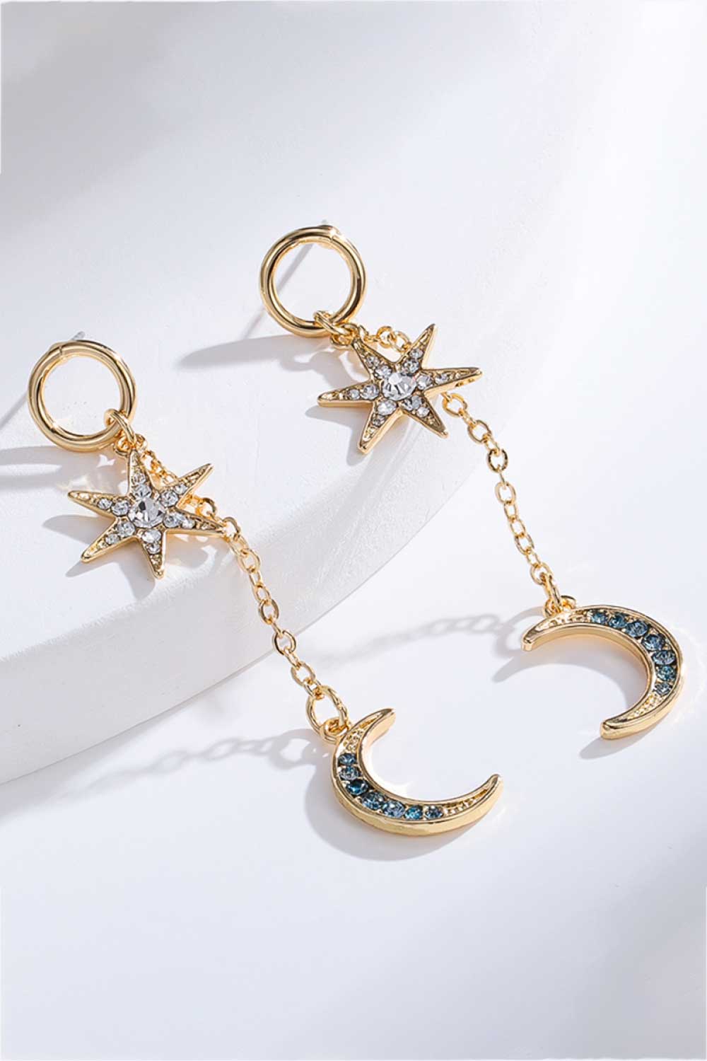 5-Pairs Wholesale Inlaid Rhinestone Star and Moon Drop Earrings - AllIn Computer
