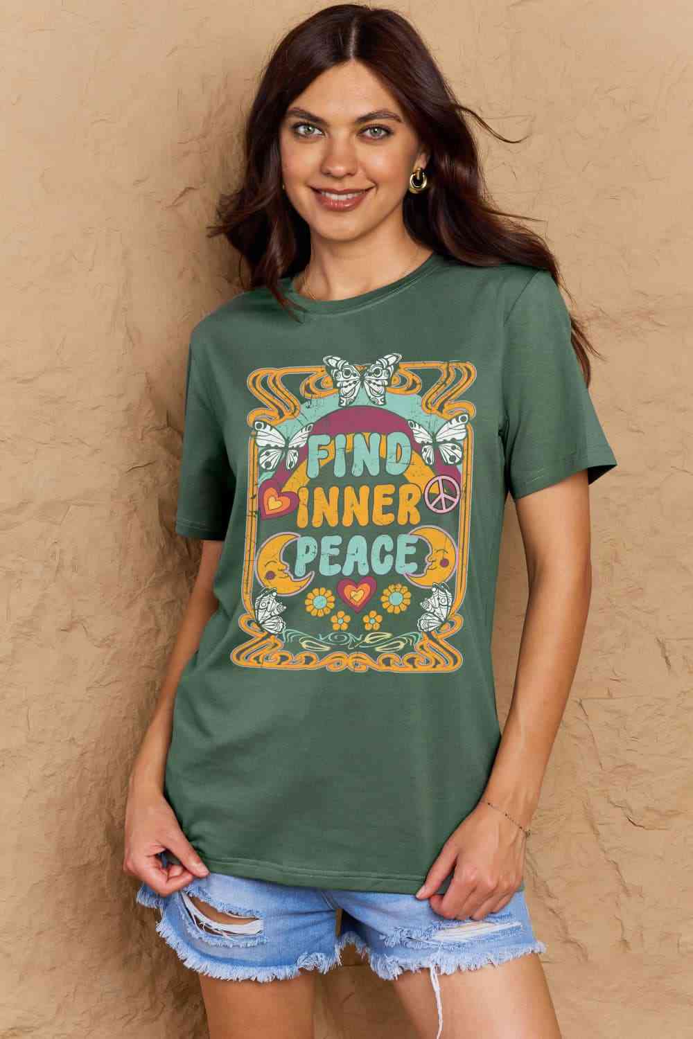 Simply Love Full Size FIND INNER PEACE Graphic Cotton T-Shirt - AllIn Computer