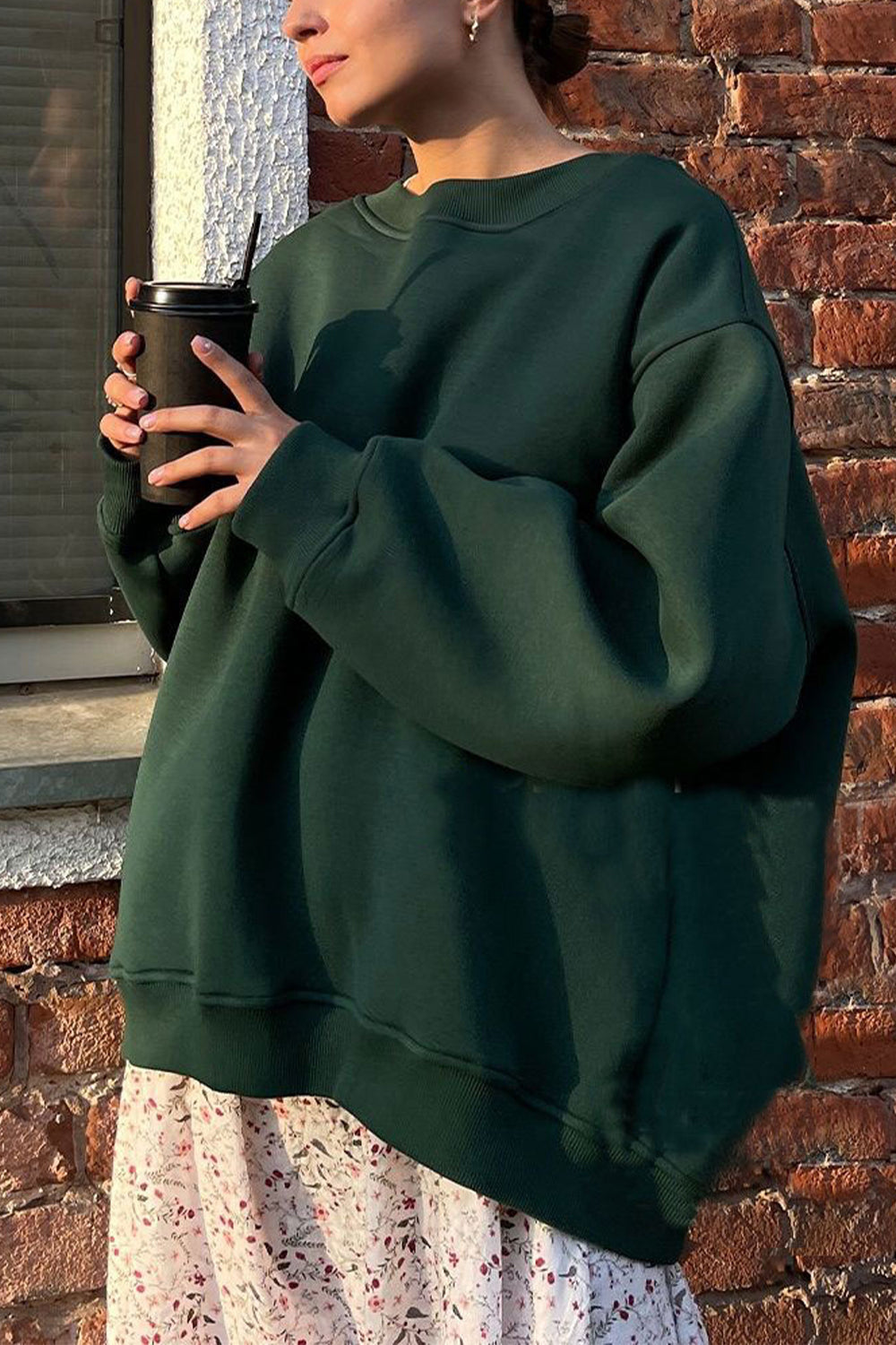 Oversize Round Neck Dropped Shoulder Sweatshirt - AllIn Computer