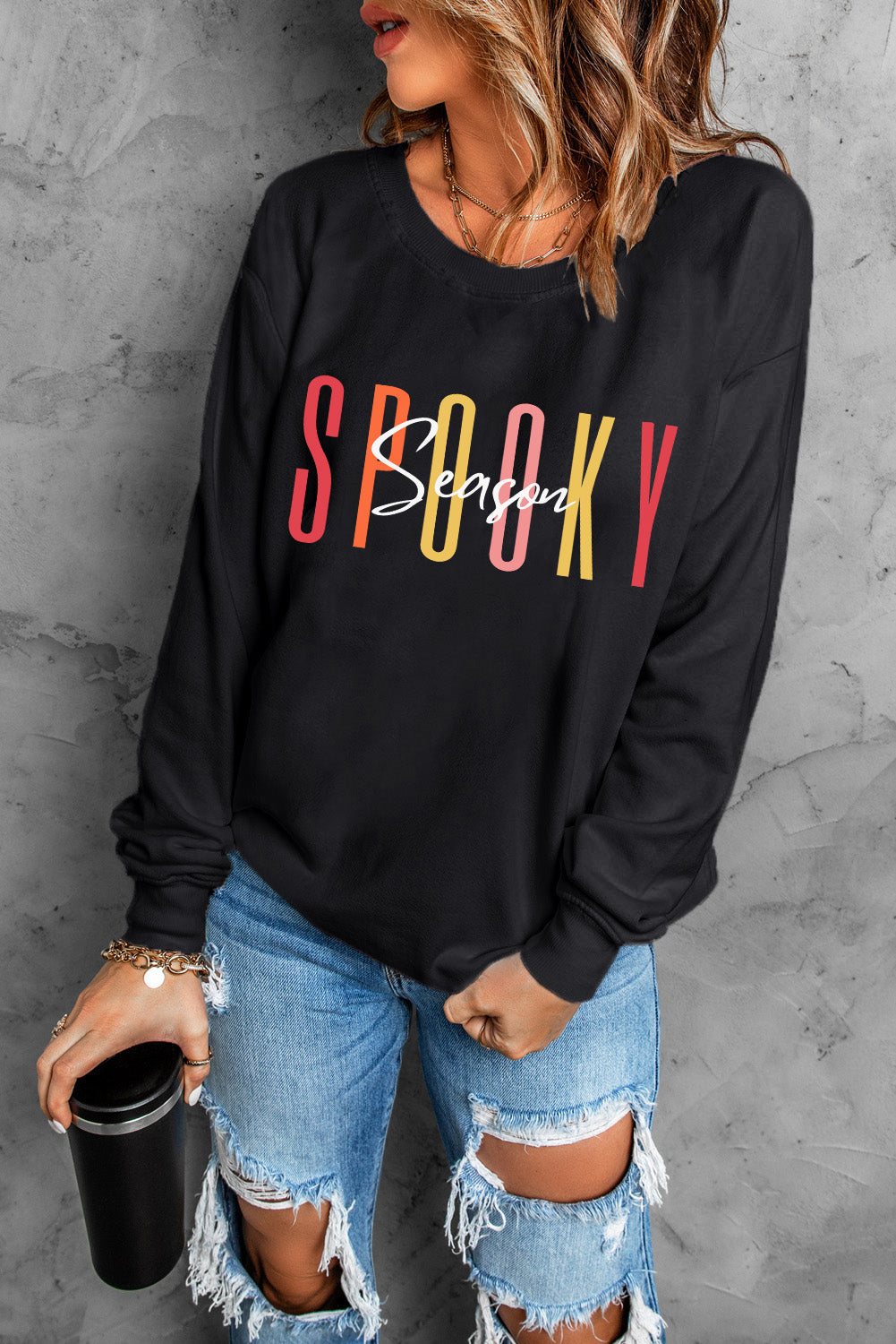 Round Neck Long Sleeve SPOOKY SEASON Graphic Sweatshirt - AllIn Computer