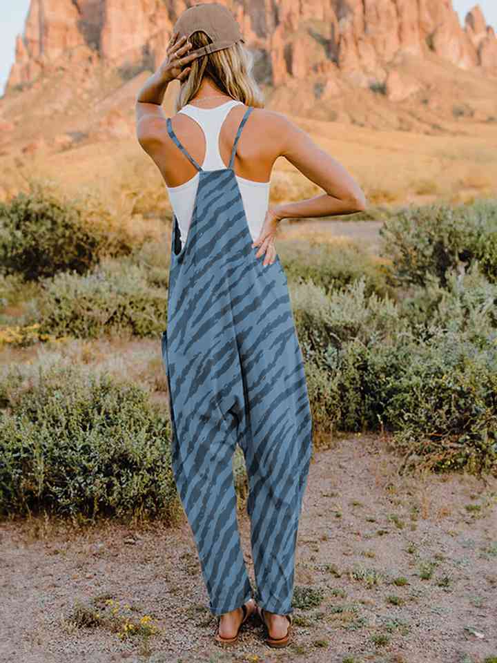 Full Size Printed V-Neck Sleeveless Jumpsuit - AllIn Computer