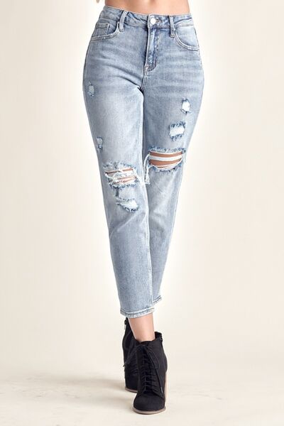 RISEN Distressed Slim Cropped Jeans - AllIn Computer