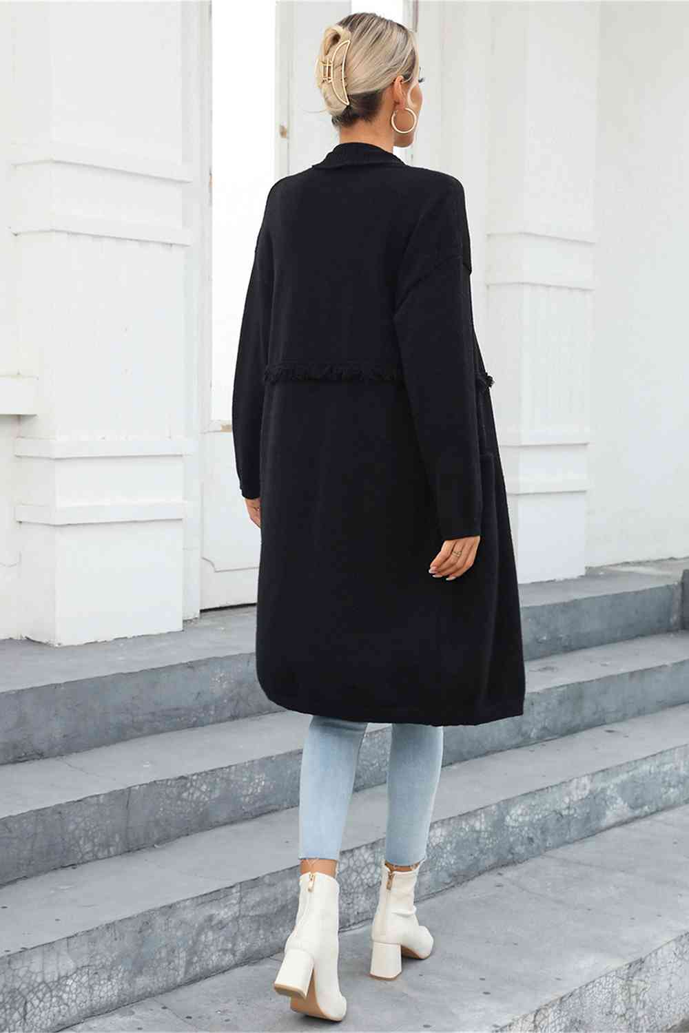 Open Front Pocketed Cardigan - AllIn Computer