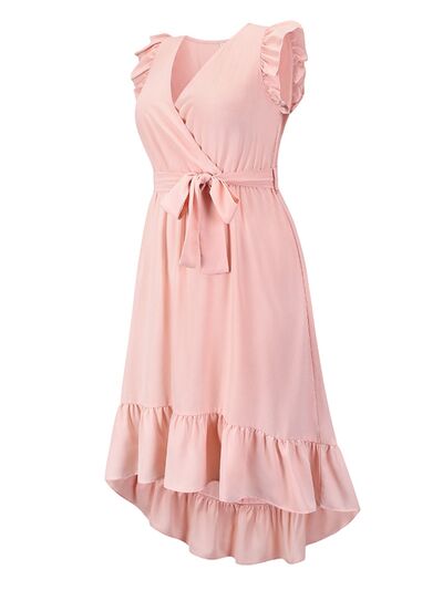 Tied Surplice Ruffle Hem Dress - AllIn Computer