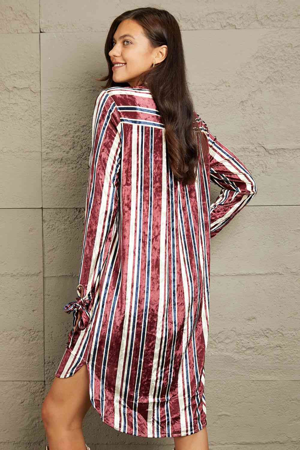 e.Luna Stripe Velvet Dress with Pockets - AllIn Computer