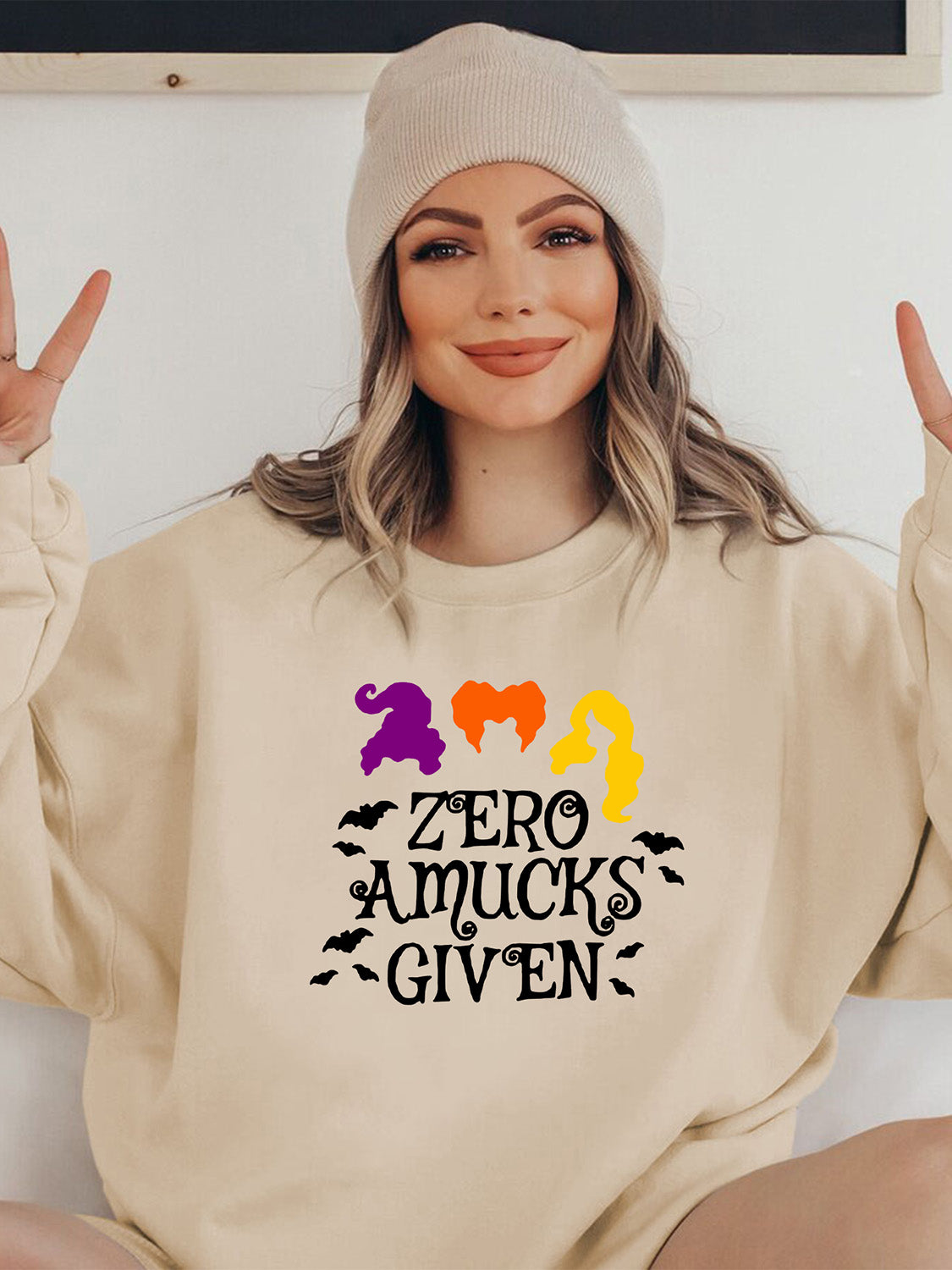 Full Size Round Neck Long Sleeve ZERO AMUCKS GIVEN Graphic Sweatshirt - AllIn Computer