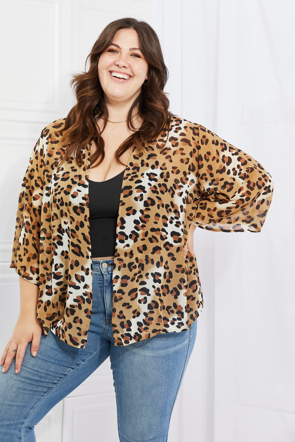Melody Wild Muse Full Size Animal Print Kimono in Camel - AllIn Computer
