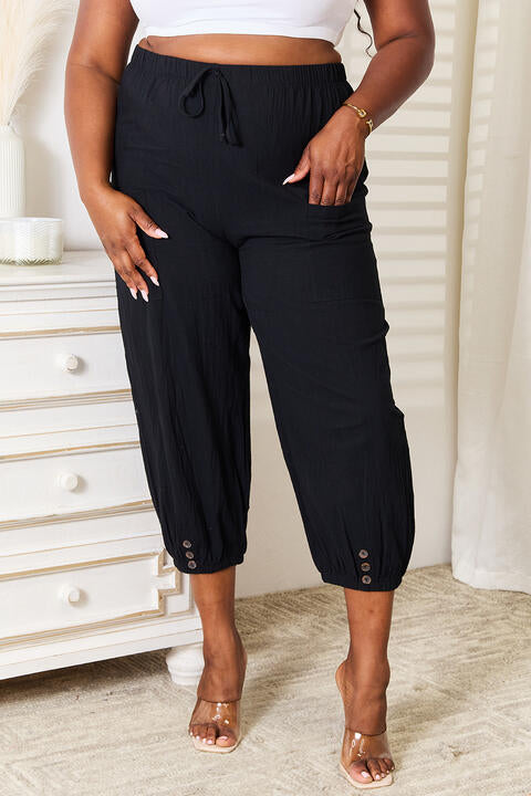 Double Take Decorative Button Cropped Pants - AllIn Computer