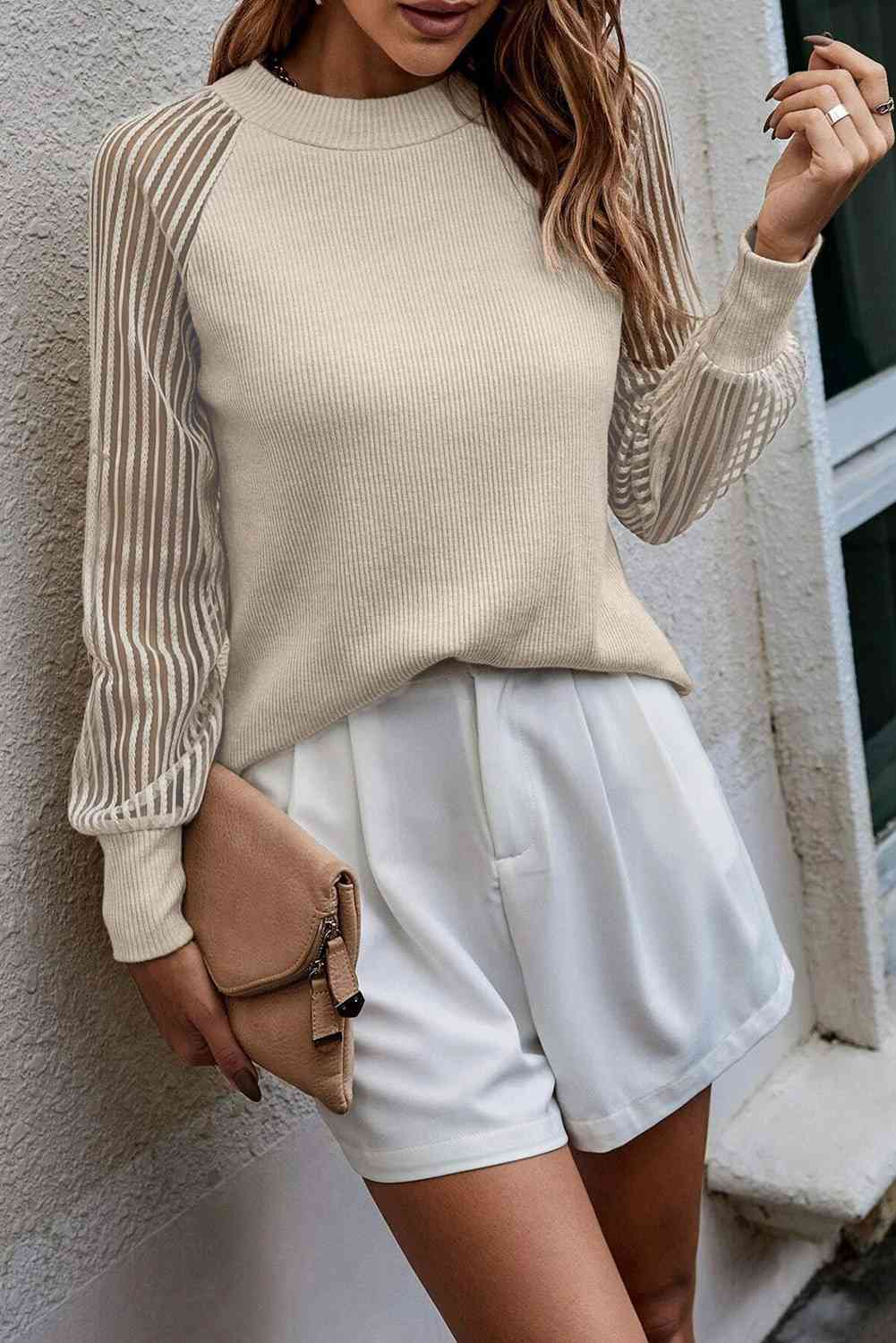 Round Neck Raglan Sleeve Knit Top - AllIn Computer