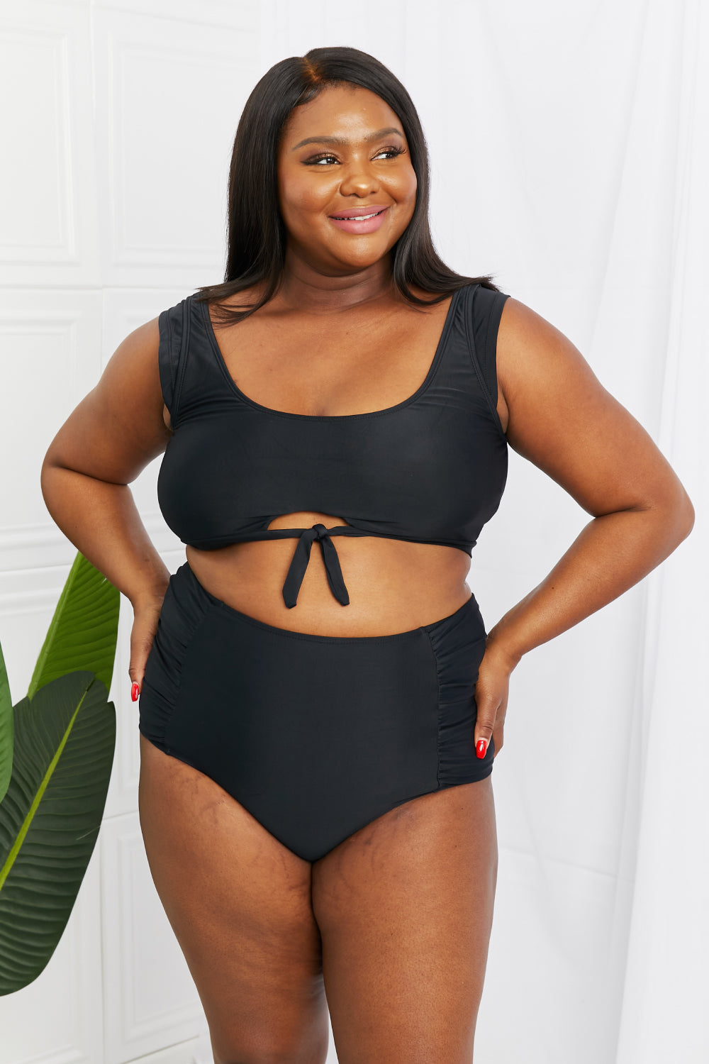 Marina West Swim Sanibel Crop Swim Top and Ruched Bottoms Set in Black - AllIn Computer