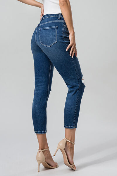BAYEAS Full Size High Waist Distressed Washed Cropped Mom Jeans - AllIn Computer