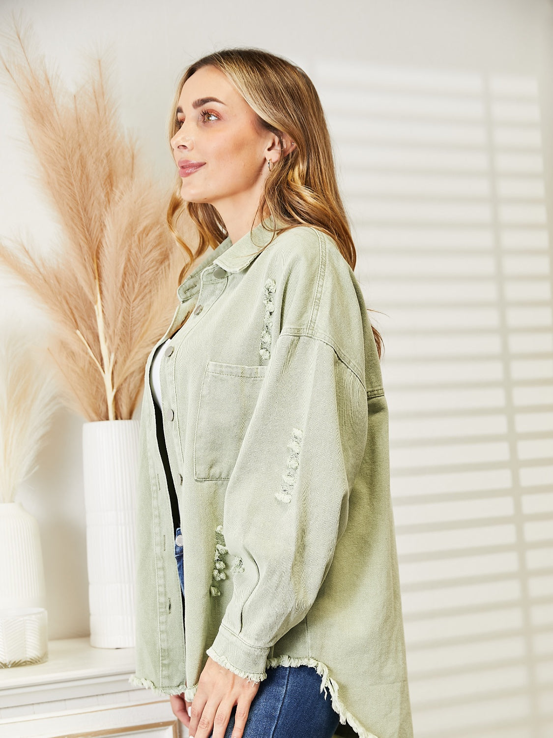 Distressed Raw Hem Denim Jacket - AllIn Computer