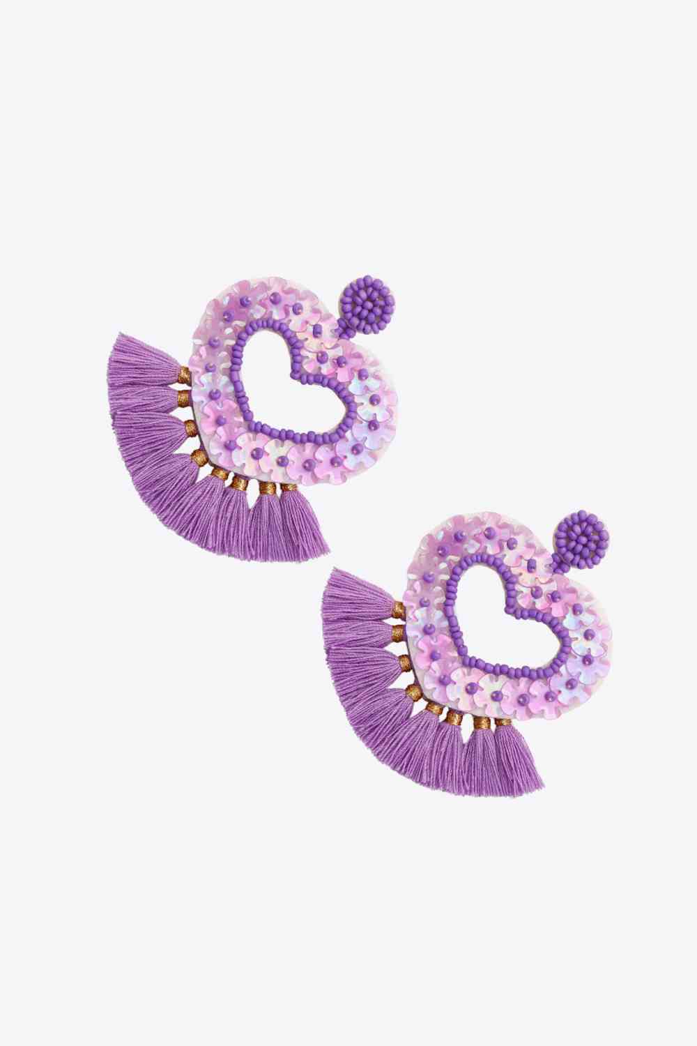2-Pair Boho Style Heart Tassel Dangle Earrings - AllIn Computer