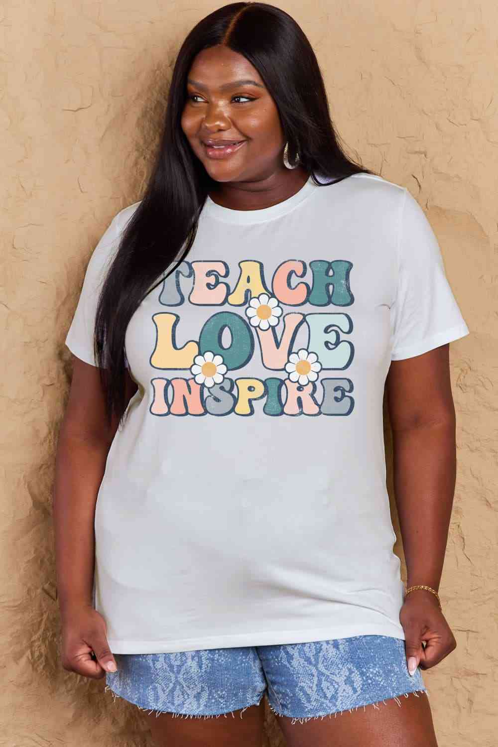 Simply Love Full Size TEACH LOVE INSPIRE Graphic Cotton T-Shirt - AllIn Computer