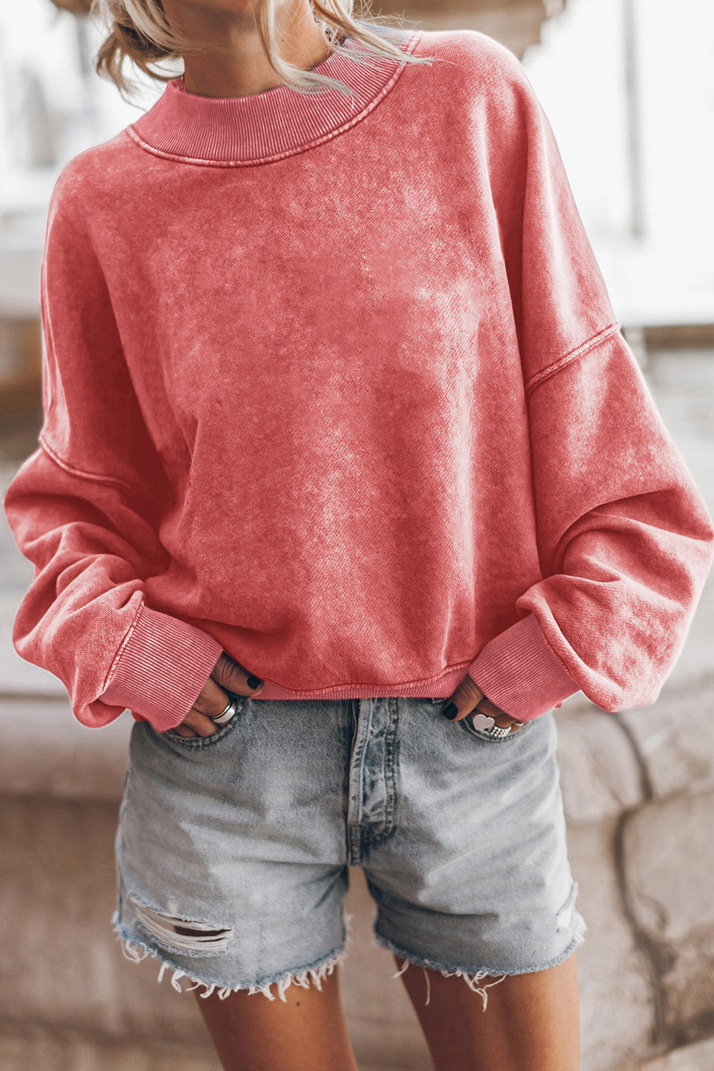 Round Neck Dropped Shoulder Sweatshirt - AllIn Computer
