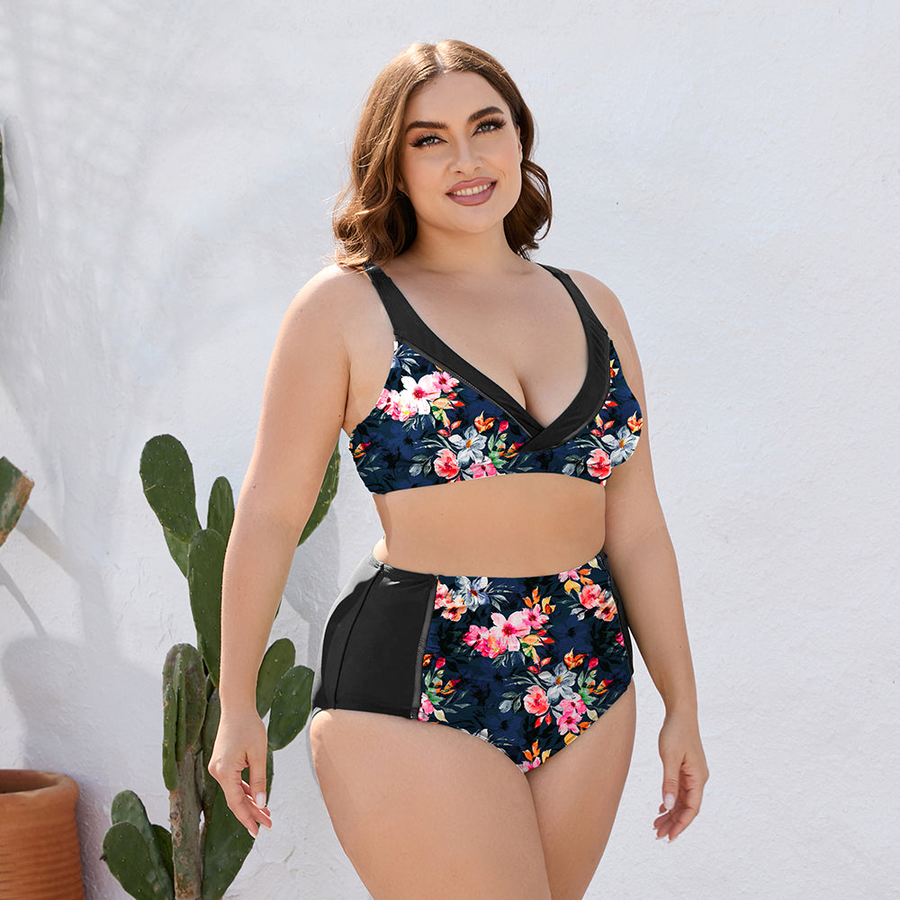 Plus Size Floral High Waist Two-Piece Swim Set - AllIn Computer