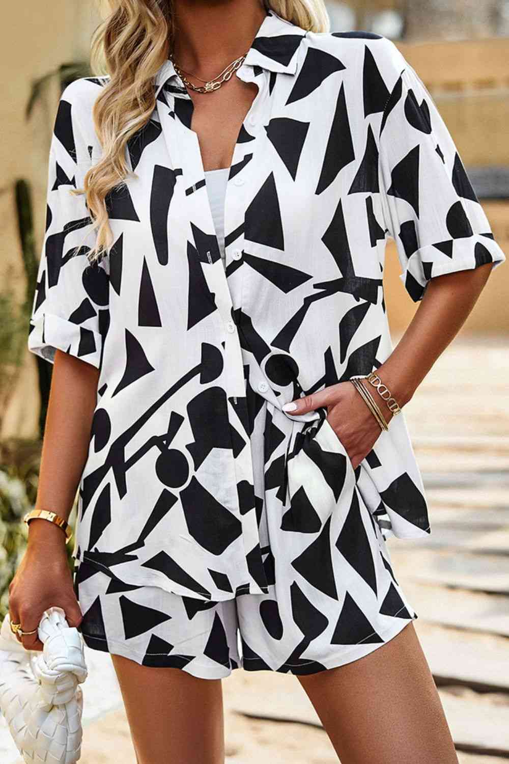 Printed Dropped Shoulder Shirt and Shorts Set | CLOTHING,SHOES & ACCESSORIES | DY, outfit sets, Ship From Overseas | Trendsi
