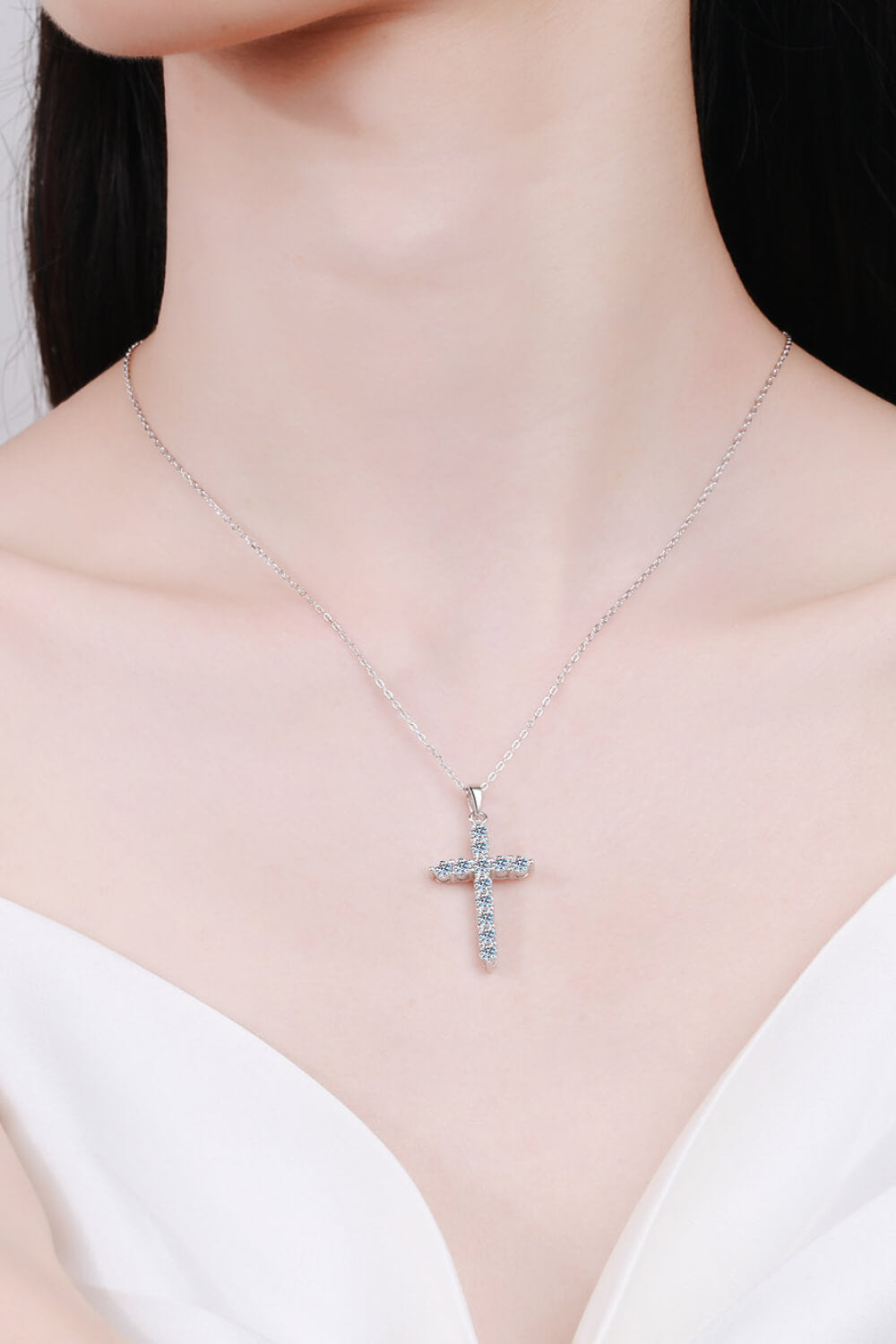 Adored 925 Sterling Silver Cross Moissanite Necklace - AllIn Computer