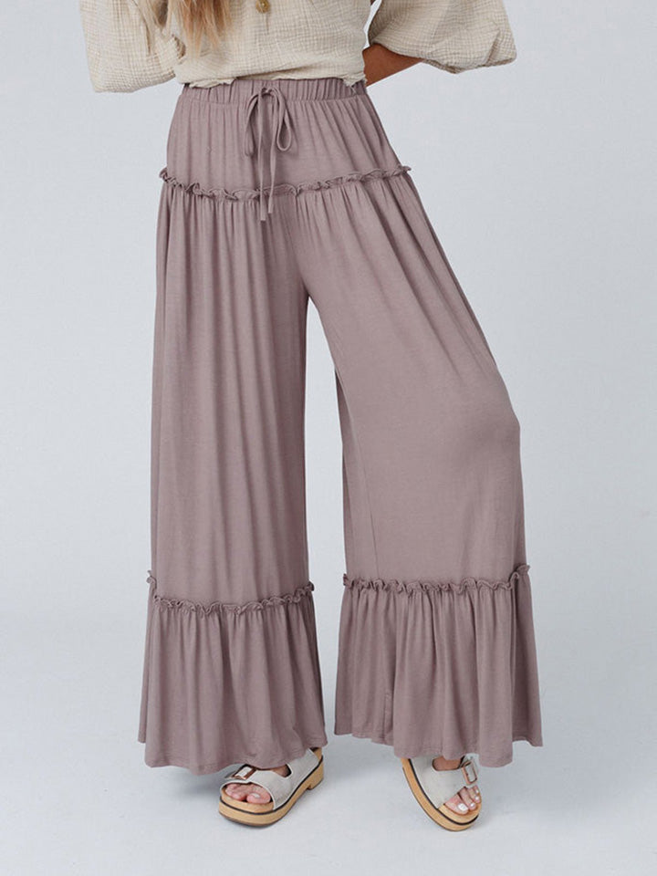 Wide Leg Ruffle Trim Pants - AllIn Computer
