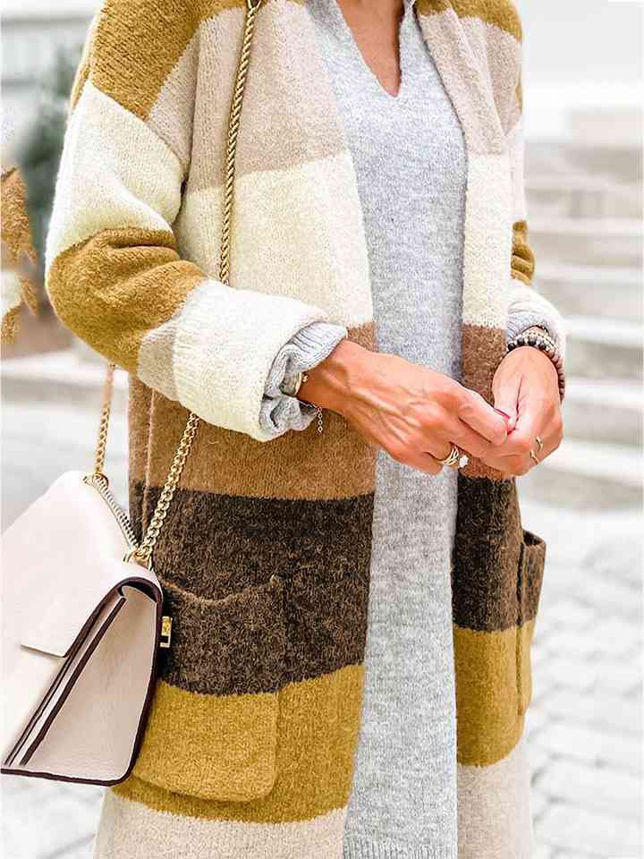 Color Block Dropped Shoulder Cardigan - AllIn Computer