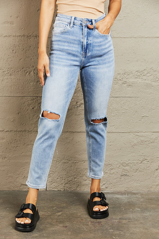 BAYEAS High Waisted Distressed Slim Cropped Jeans - AllIn Computer