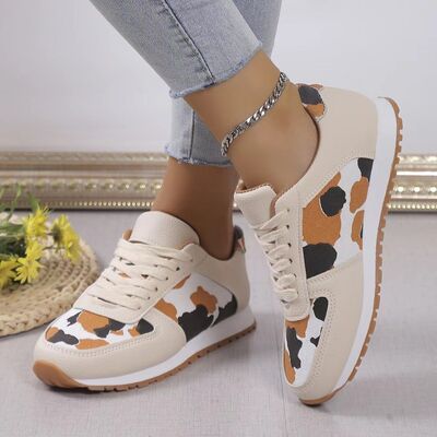 Tied Printed PU Leather Athletic Shoes - AllIn Computer