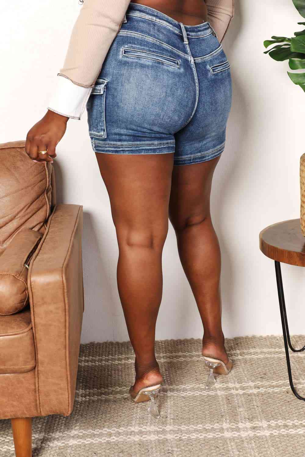 RISEN Full Size High Rise Side Cargo Pocket Shorts - AllIn Computer