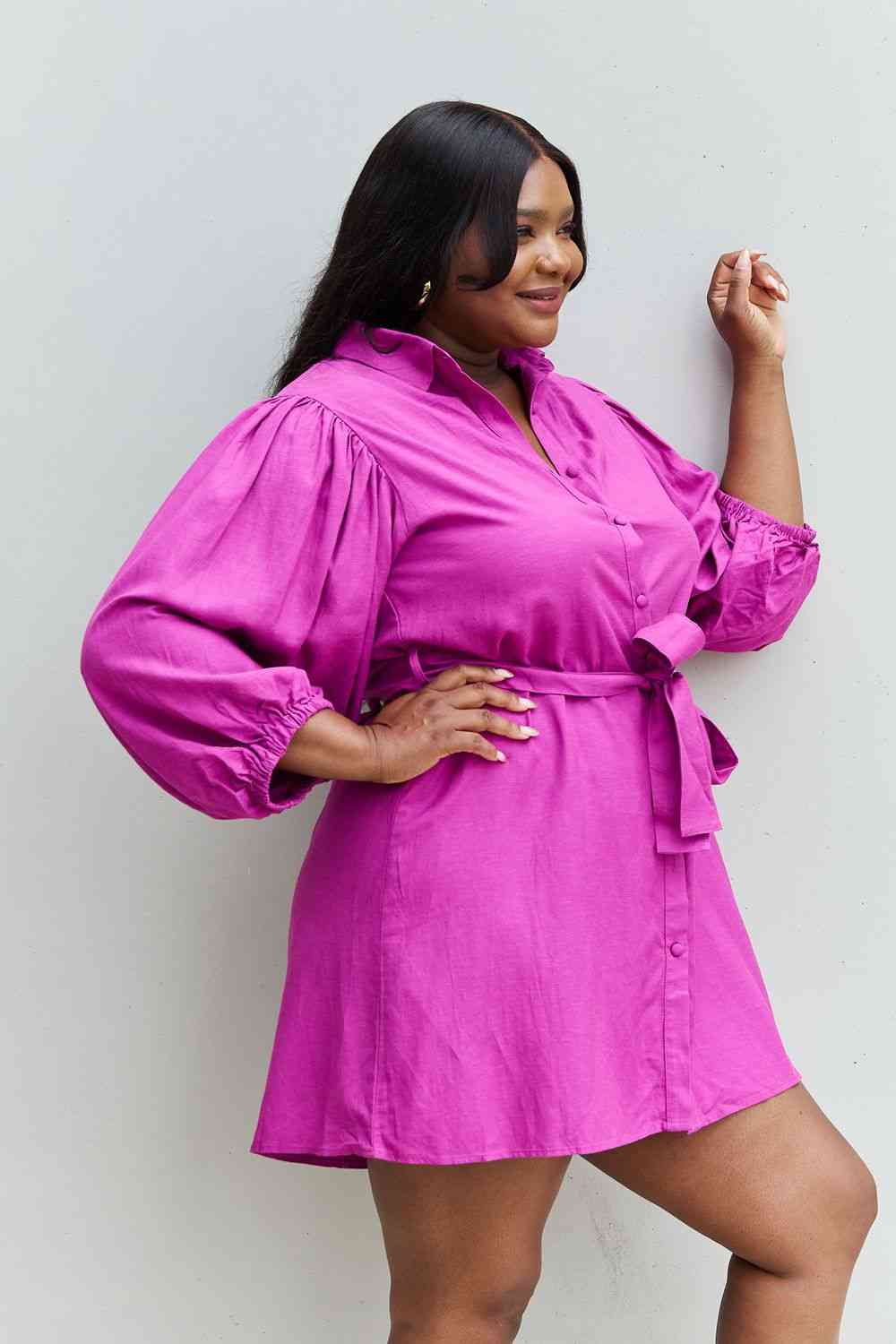Jade By Jane Hello Darling Full Size Half Sleeve Belted Mini Dress in Magenta - AllIn Computer