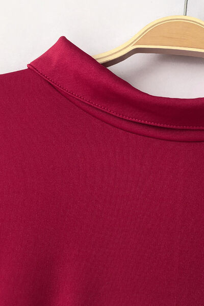 Mock Neck Tie-Waist Half Sleeve Jumpsuit - AllIn Computer