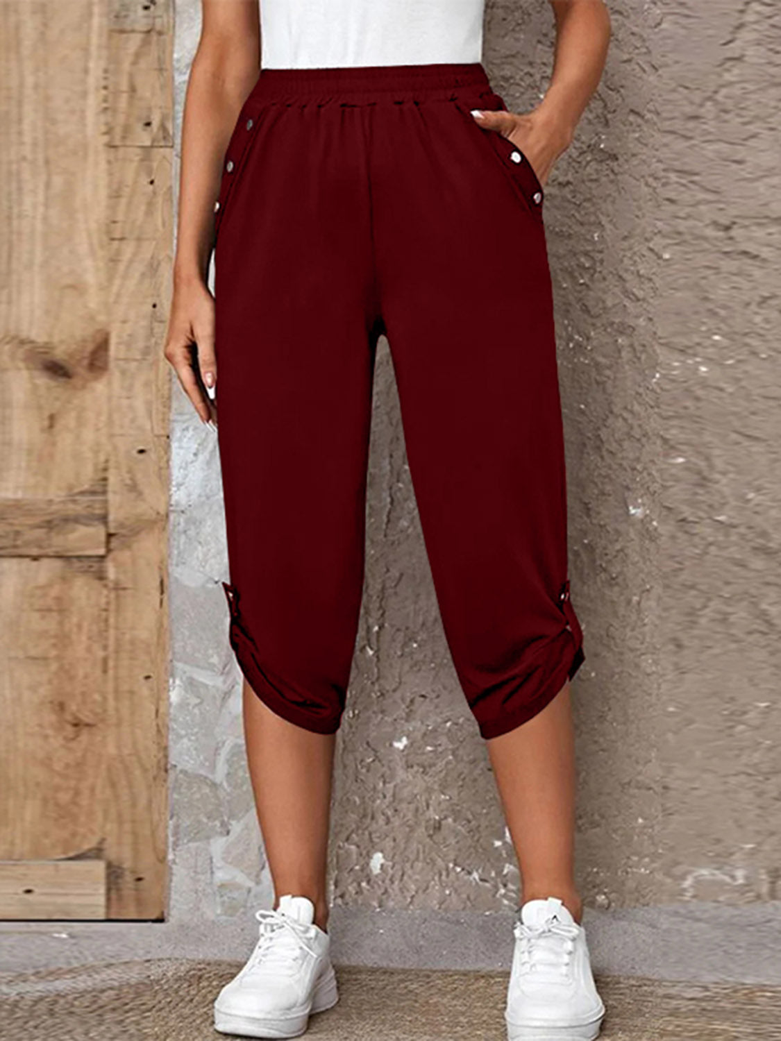 Full Size Roll-Tab Capris Pants - AllIn Computer