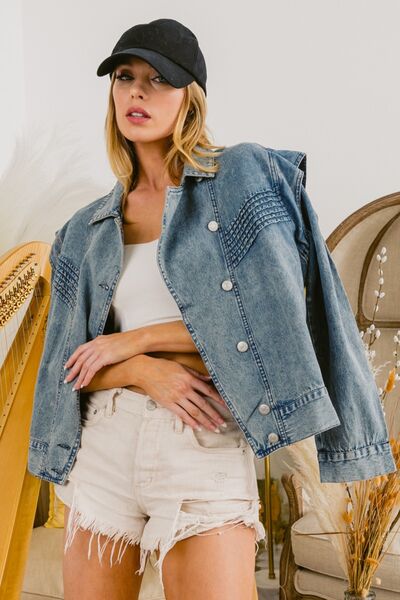 BiBi Button Up Long Sleeve Denim Jacket - AllIn Computer