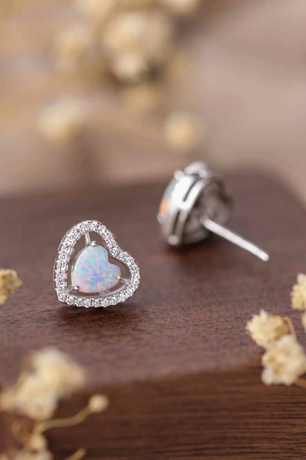925 Sterling Silver Opal Heart Stud Earrings - AllIn Computer
