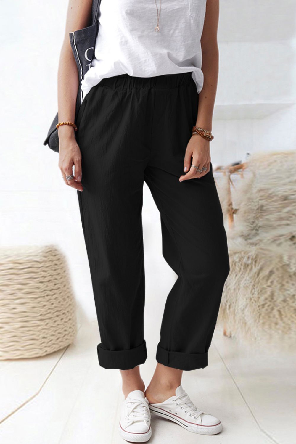 Paperbag Waist Pull-On Pants with Pockets - AllIn Computer