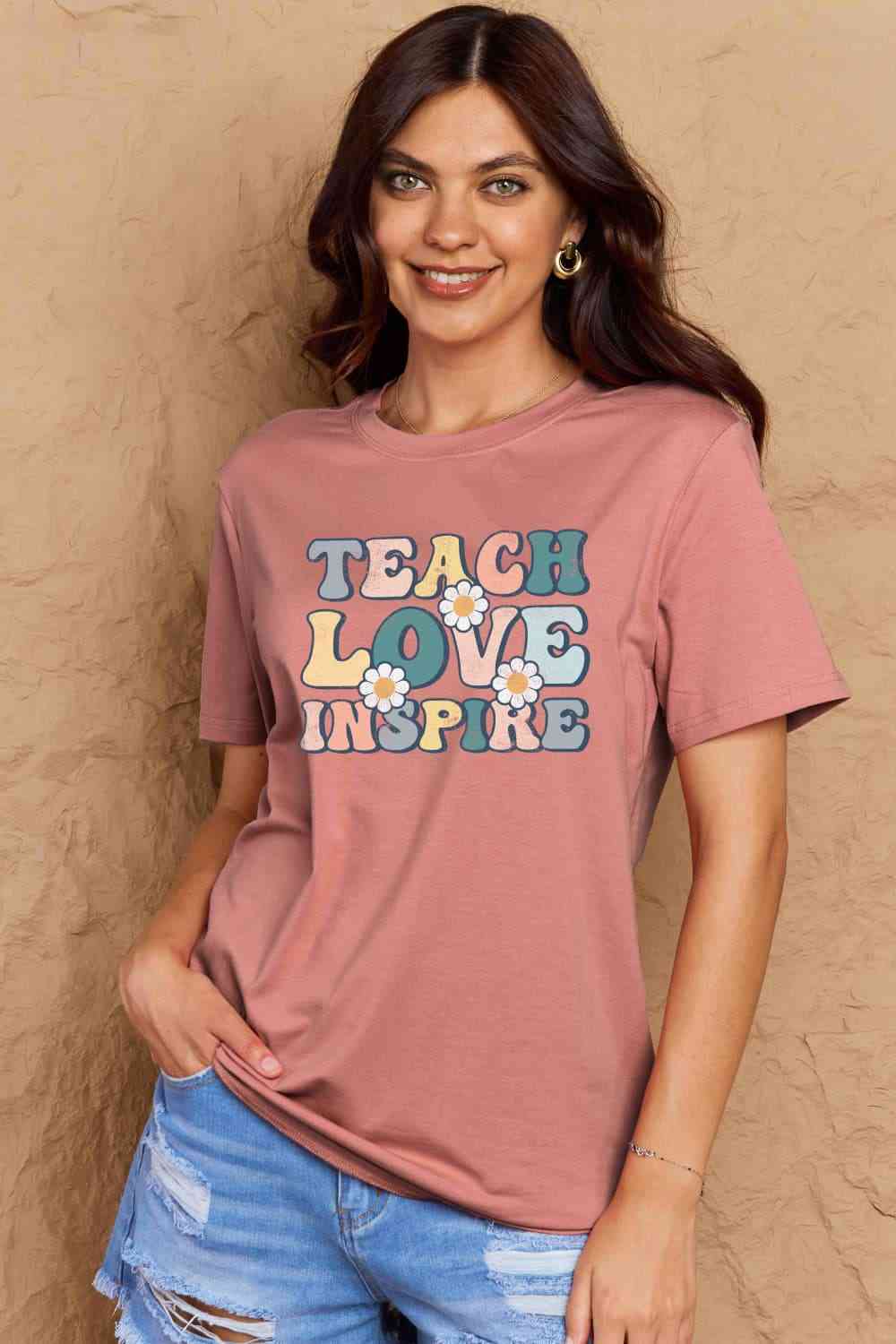 Simply Love Full Size TEACH LOVE INSPIRE Graphic Cotton T-Shirt - AllIn Computer