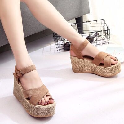 Crisscross Open Toe Wedge Sandals - AllIn Computer