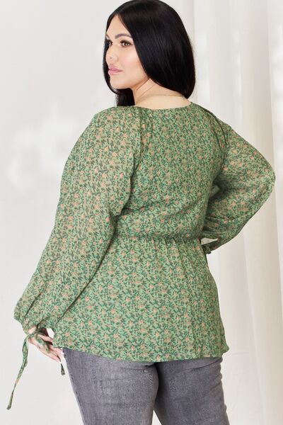 HEYSON Full Size Floral Surplice Peplum Blouse - AllIn Computer