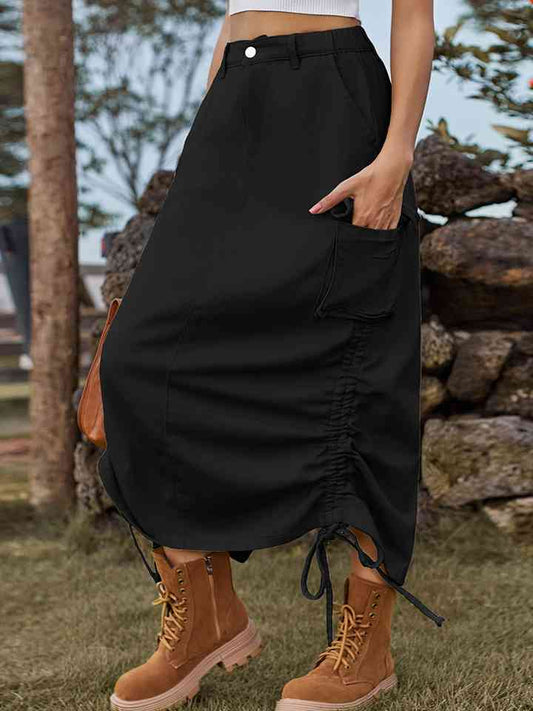 Drawstring Denim Skirt with Pockets - AllIn Computer