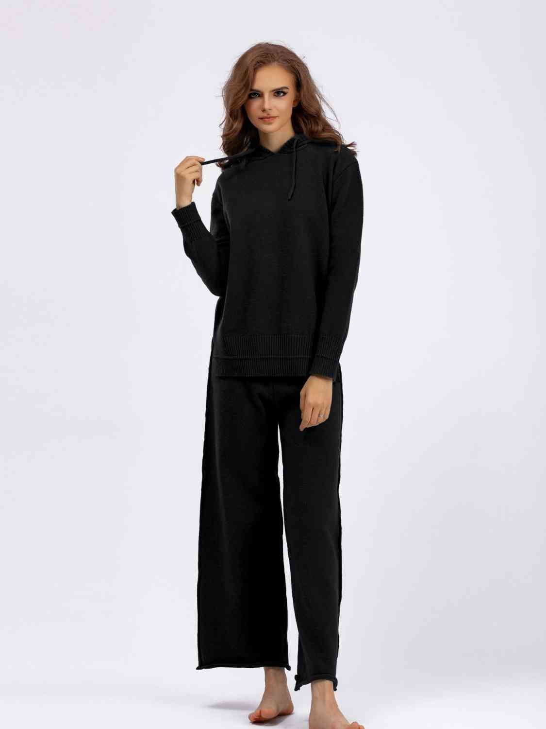 Long Sleeve Hooded Sweater and Knit Pants Set - AllIn Computer