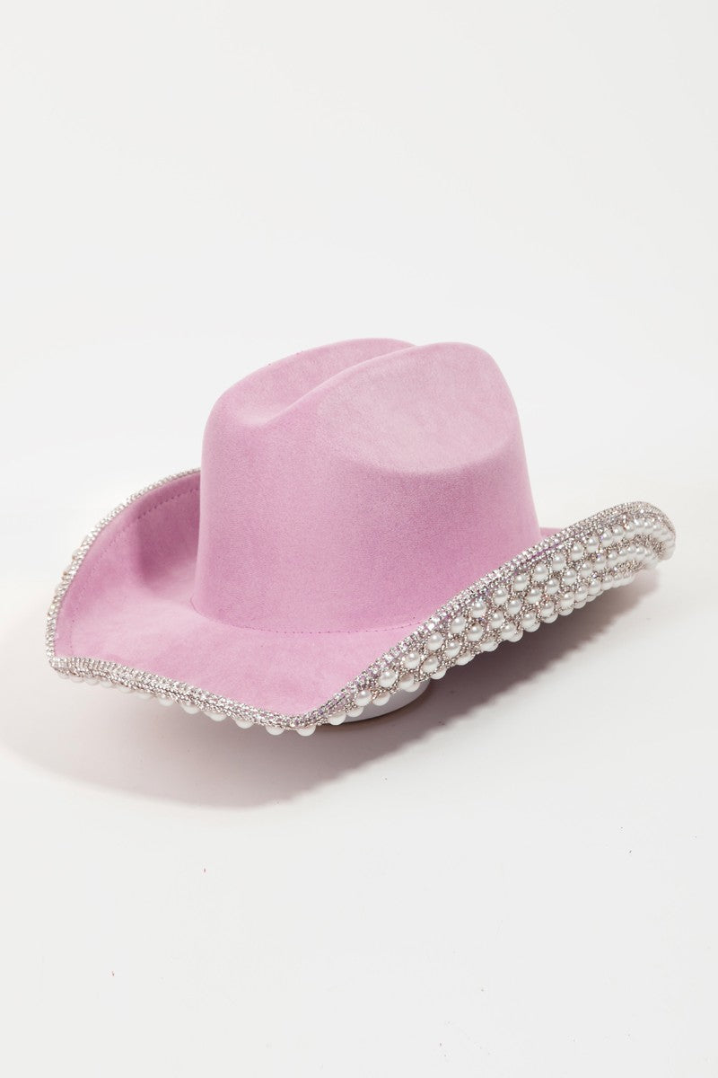 Fame Pave Rhinestone Pearl Trim Cowboy Hat - AllIn Computer