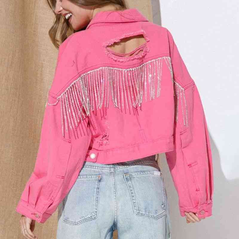 Cropped Collared Neck Dropped Shoulder Denim Jacket - AllIn Computer