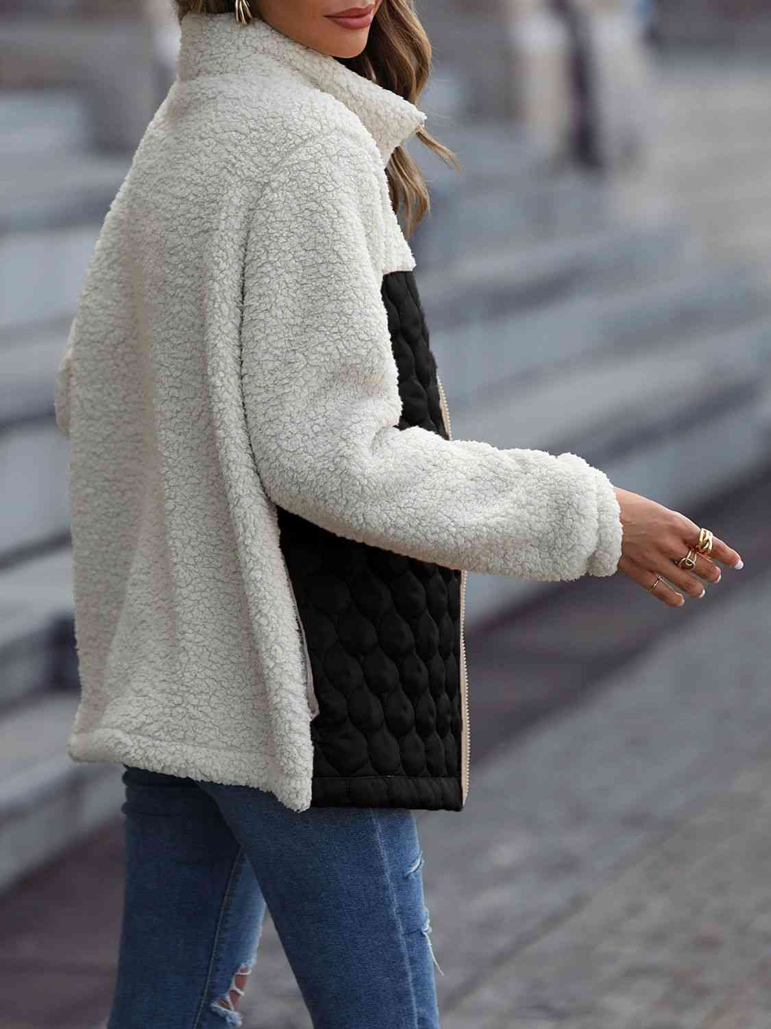 Leopard Color Block Zip-Up Jacket - AllIn Computer