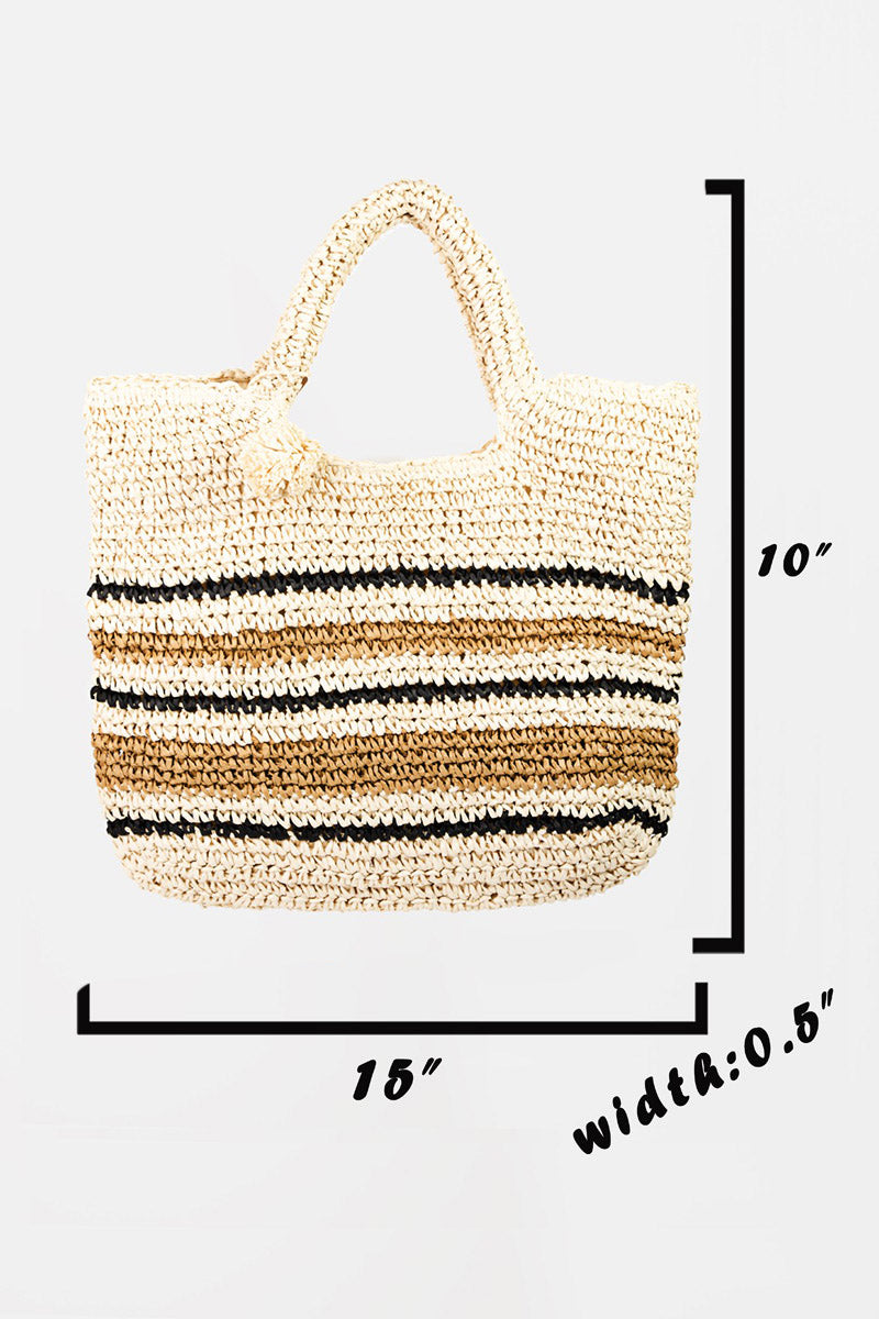 Fame Striped Straw Braided Tote Bag - AllIn Computer