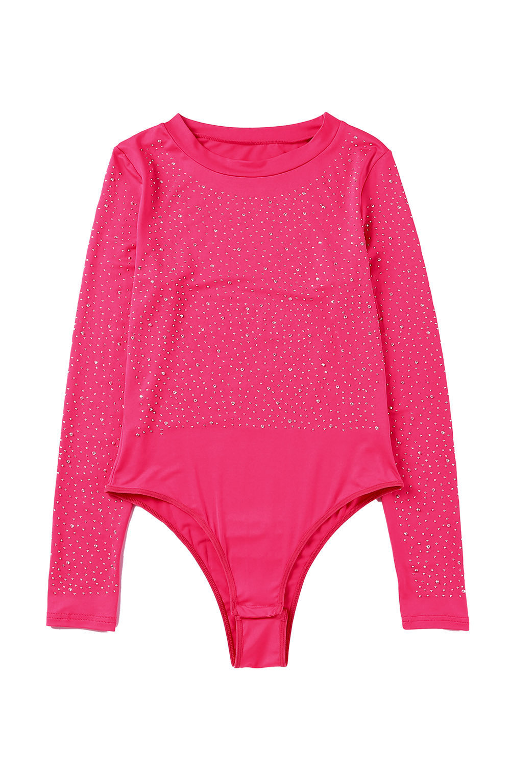 Rhinestone Round Neck Long Sleeve Bodysuit - AllIn Computer