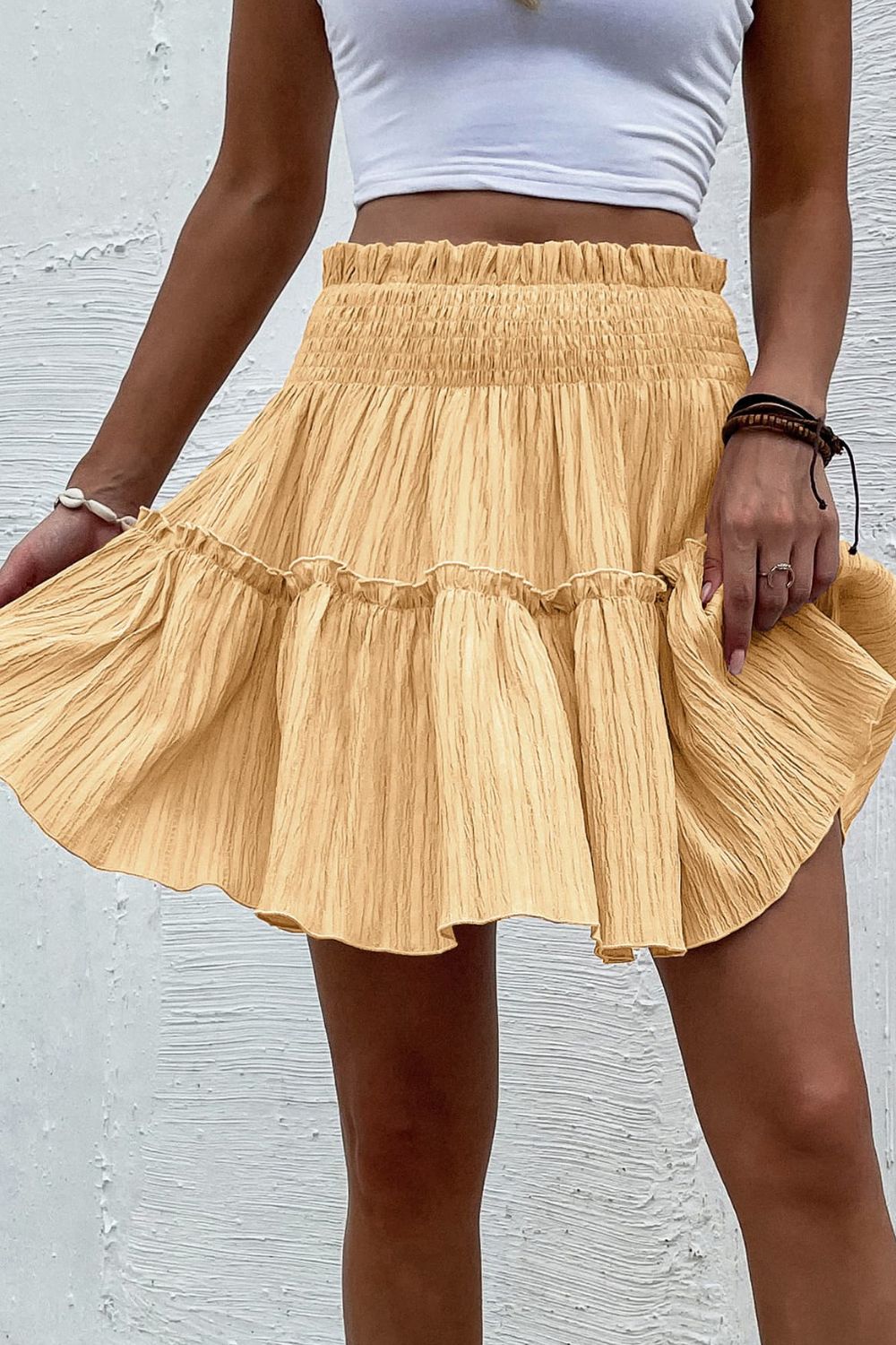 Smocked Waist Frill Trim Skirt - AllIn Computer